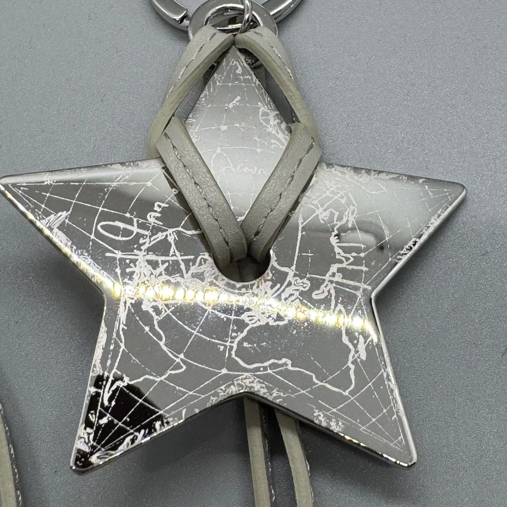 Dior Womens Keychain OS Silver Grey Star Map Bag Charm Luxury‎ Accessory Chic